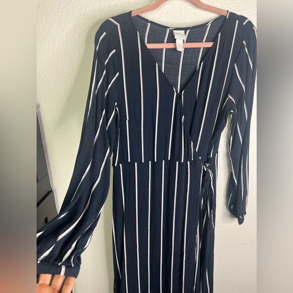 H&M striped Navy Long sleeve Maxi dress size 10 - Picture 5 of 8